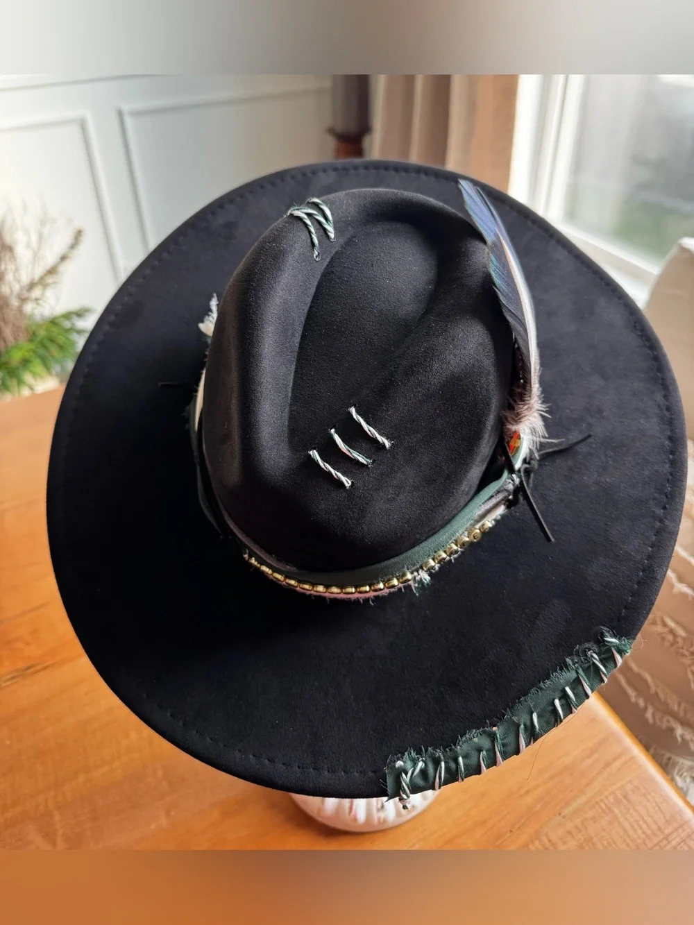 Hand Crafted Philadelphia Eagles Embellished Wide-Brim Vegan Suede Festival Hat
